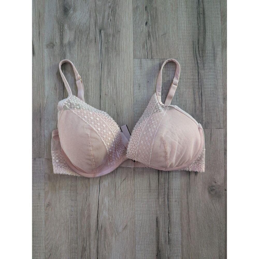 Victoria's Secret Incredible Plunge Bra Pink Lace, 36C (C9)